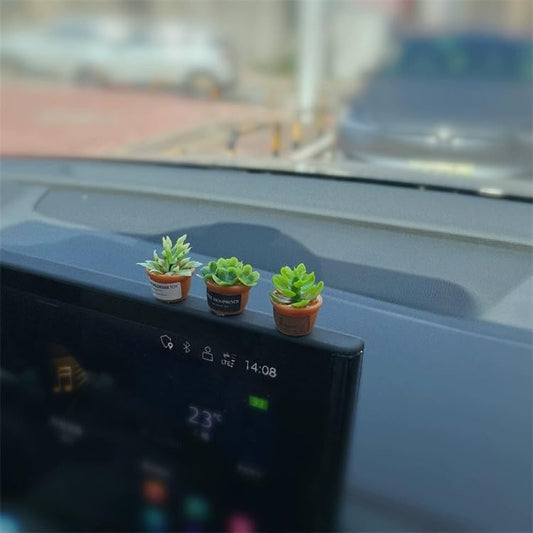 Mini Car Ornament, Mini Succulent Dashboard Decor, Desktop Miniature Pottery Planter for Car Interior Decoration (Succulent)