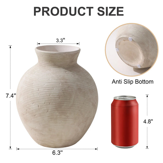 Ivydale Ceramic Flower Vase - 7.4 in Waterproof Farmhouse Rustic Vintage Pottery Vase, Living Room Decor Centerpiece for Flowers Plants, Home Decor Gift for Table Shelf Office Desk