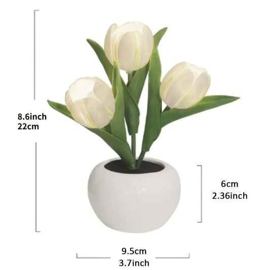 Dimmable LED Plastic Tulip Artificial Flower Desk Lamp with Vase - Unisex Indoor Mood Lighting, Home Decor Items, Lights for Bedroom, Room Inspo, Dorm Decor, Cool Light Centerpiece, Gift for Girlfriend, Room Accessories, Bedroom Decor