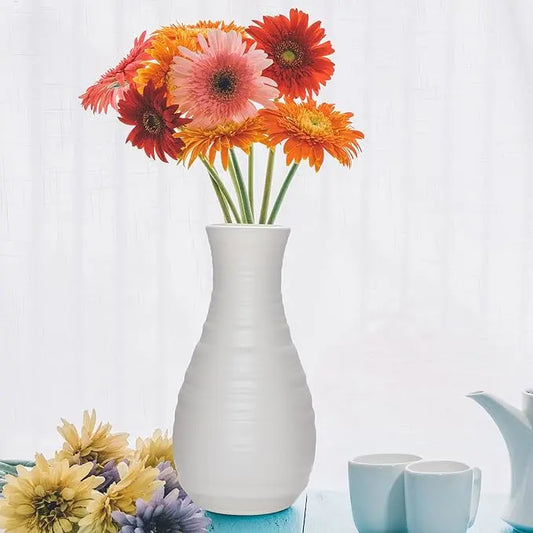 2Pcs Composite Plastic Decorative Vases - Unbreakable Ceramic-Look, Durable, Lightweight White, Simple Curves, Clean Lines, Specialty Kitchen Utensil for Home Decor Centerpieces, Bouquet Arranging (vases only – flowers not included)