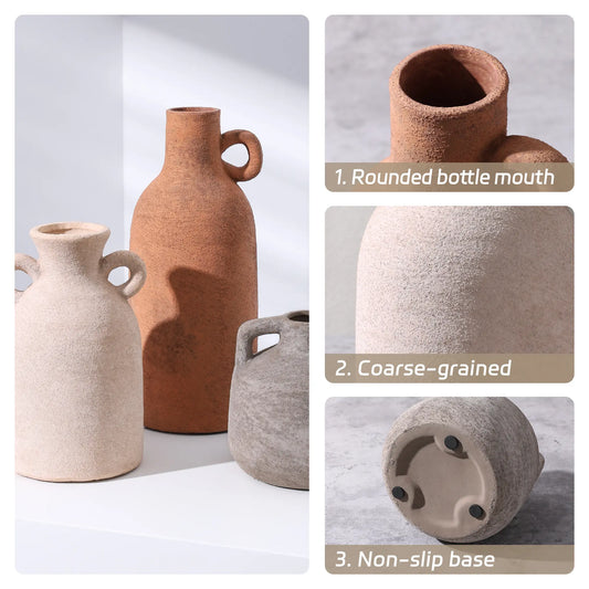 Ivydale 3-Pcs Ceramic Vase Set, Distressed Finish Waterproof Floral Pieces for Minimalist Modern Boho Farmhouse Decor, Ideal for Pampas Grass, Dried Flowers, Entryway & Living Room Decor