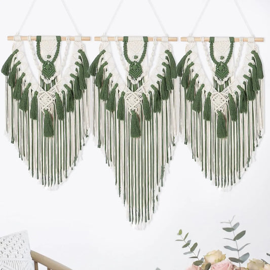 Fiwochic Large Boho Macrame Wall Hanging Wall Decor Bohemian Woven Handmade Tapestry with Tassel Artwork for Decorating Bedroom Living Room Apartment Nursery, 43 x 35 Inches(Green)