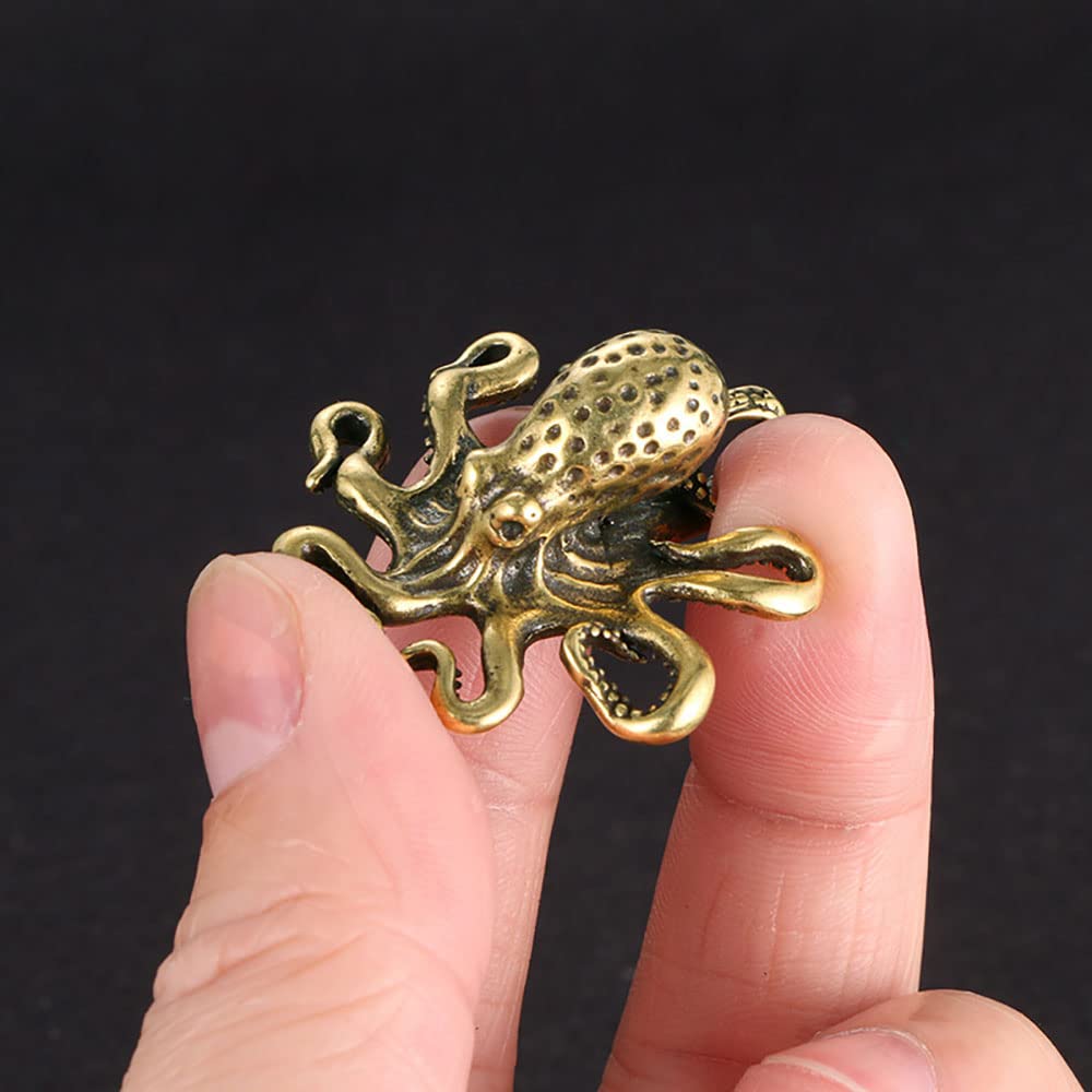 TEAMWILL Small Brass Metal Statue Ornament Animal Figurines Figurine House Decoration 1PC (Big Octopus（1PC）)