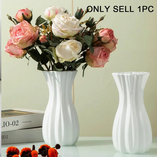 Pleated Vase 7in/9in -, Flower Arrangement Vase, Decorative Flower Vase, Shatterproof Matte Lightweight, Kids Room Safe for Flower Arranging, Faux Ceramic Outdoor Picnic, Entryway Desk Decor, Home Decorative Vase, Vase for Flowers
