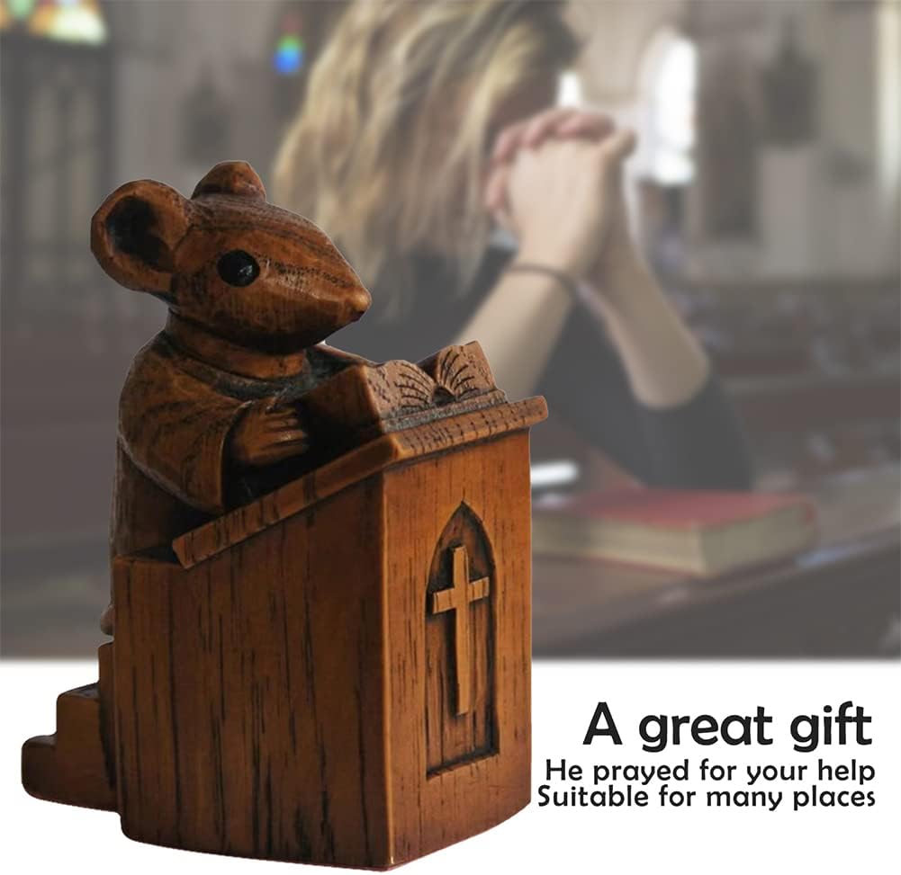 Yuhoo Church Mouse Statue, Wooden Church Mouse in The Pulpit Collectible Figurine for Home and Office Desktop Decor, Mouse Ornament On The Pulpit Sculpture for Home Outdoor Garden Decor