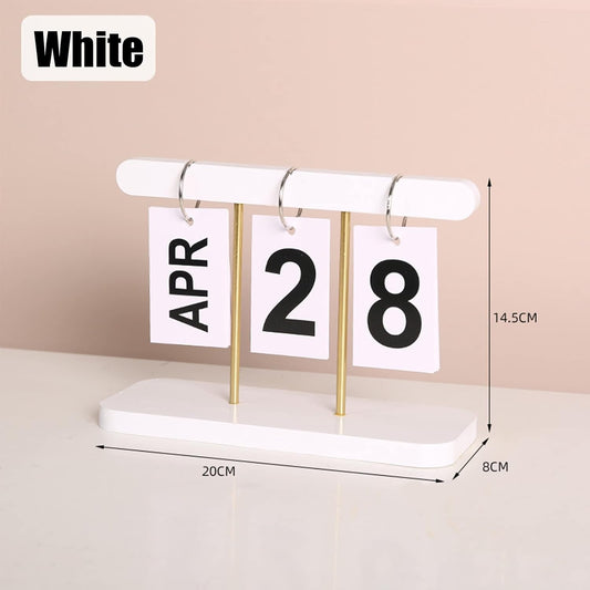 Perpetual Flip Desk Calendar, Reusable Desktop Decor, White