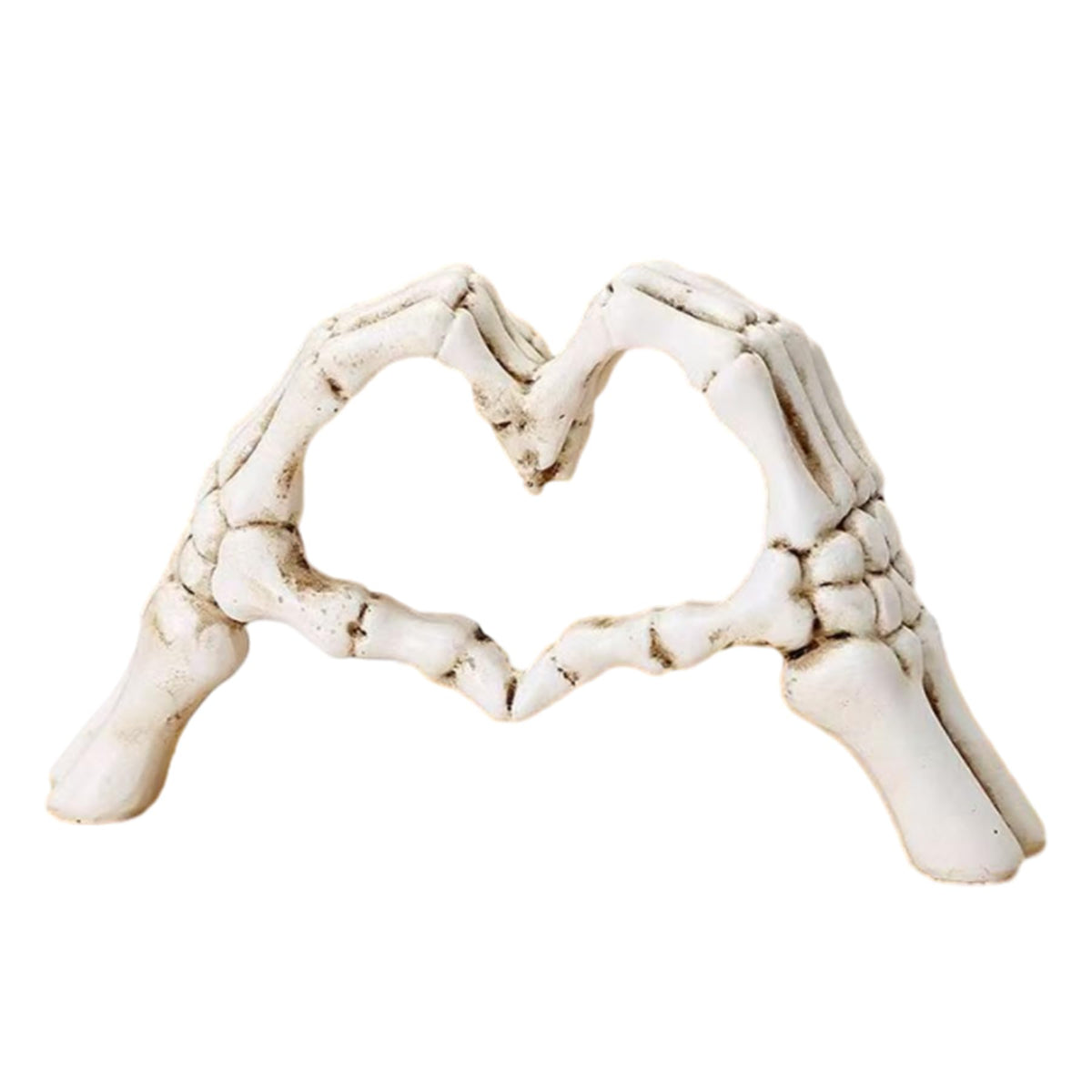 White Halloween Heart Hands Sculpture, Resin Abstract Skeleton Statue Love Ornaments, Heart Shape Finger Gesture Figurines for Shelf Home Desktop Decoration