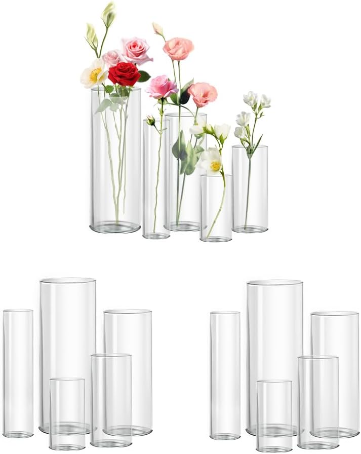 Glass Cylinder Vase Set of 18 for Centerpieces, 4,4.7,6 inch Tall Clear Vase Floating Candle Holder for Wedding Table Home Décor and Party