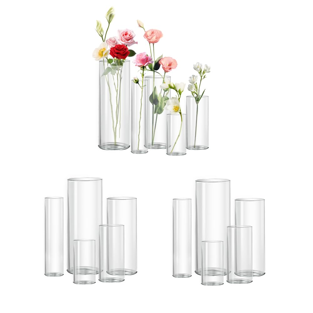 Glass Cylinder Vase Set of 18 for Centerpieces, 4,4.7,6 inch Tall Clear Vase Floating Candle Holder for Wedding Table Home Décor and Party