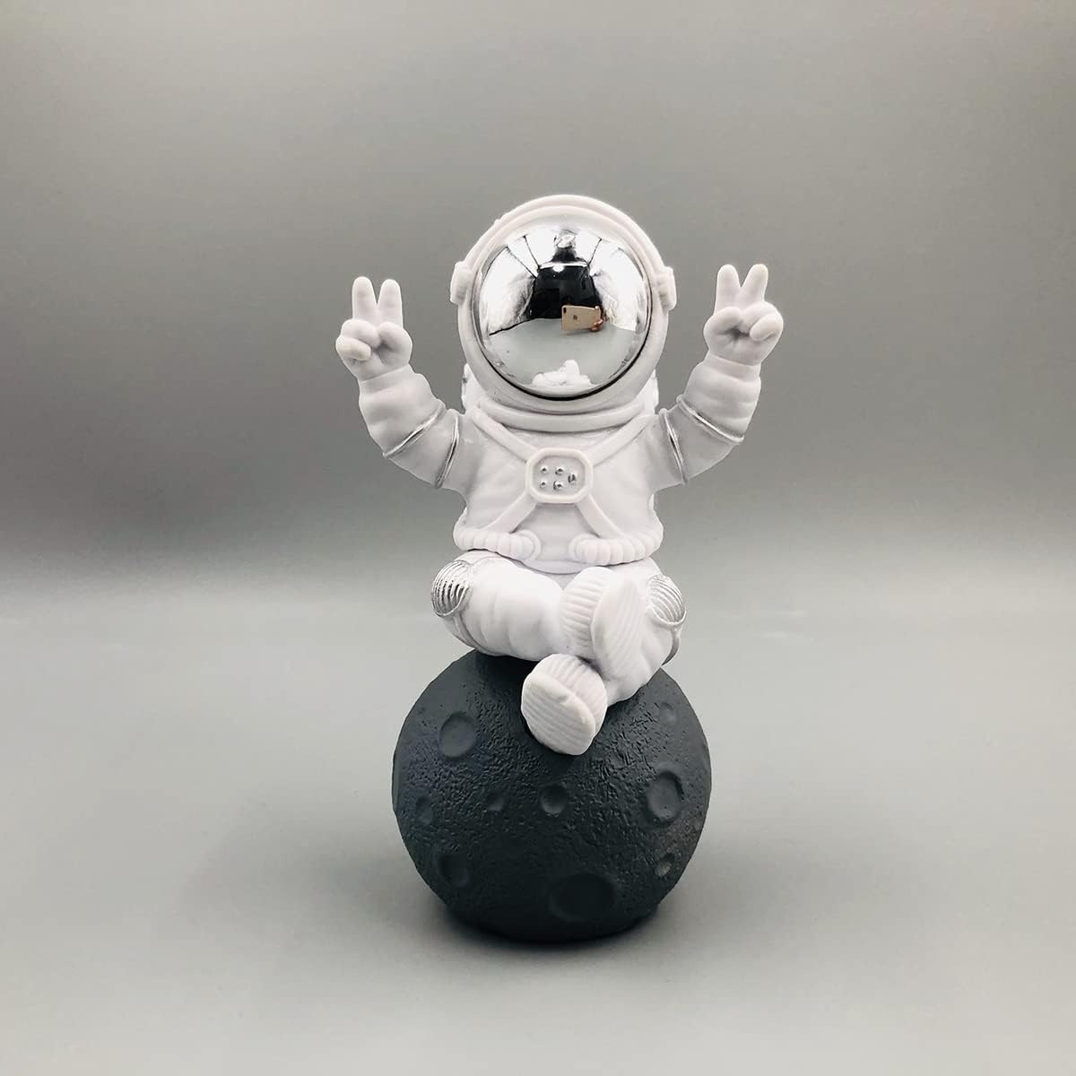 Astronaut Figurine Statue, Silver & White Space Decor Ornament