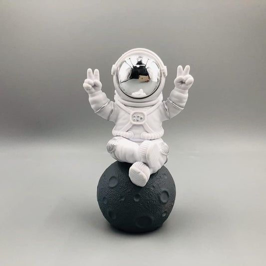 Astronaut Figurine Statue, Silver & White Space Decor Ornament