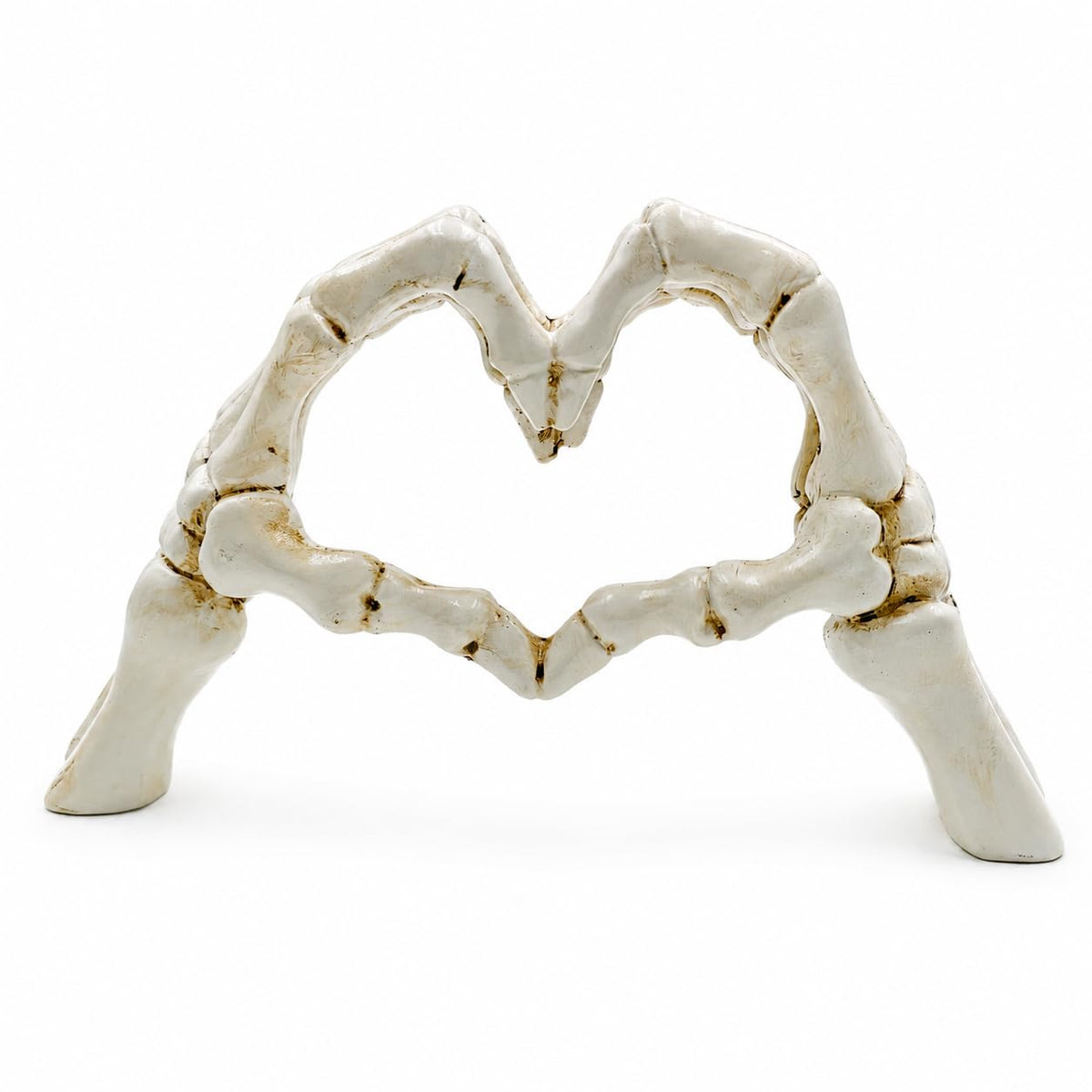 White Halloween Heart Hands Sculpture, Resin Abstract Skeleton Statue Love Ornaments, Heart Shape Finger Gesture Figurines for Shelf Home Desktop Decoration