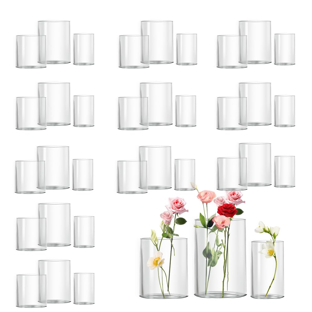 Glass Cylinder Vase Set of 18 for Centerpieces, 4,4.7,6 inch Tall Clear Vase Floating Candle Holder for Wedding Table Home Décor and Party