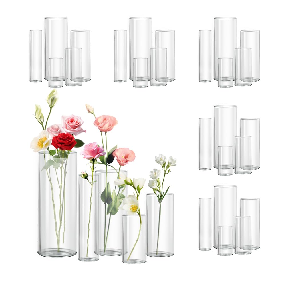 Glass Cylinder Vase Set of 18 for Centerpieces, 4,4.7,6 inch Tall Clear Vase Floating Candle Holder for Wedding Table Home Décor and Party