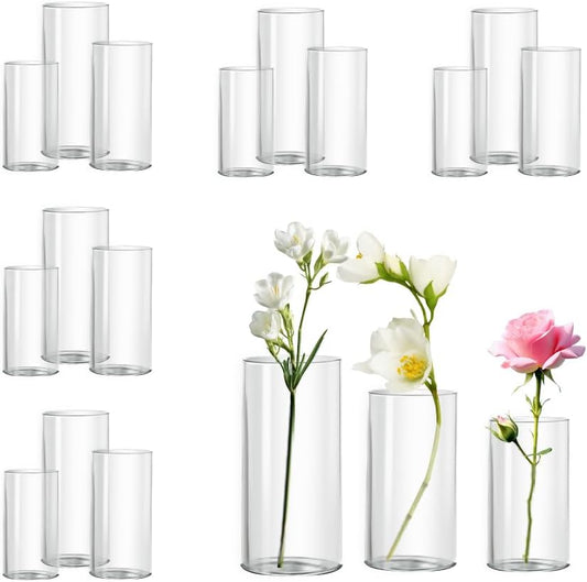 Glass Cylinder Vase Set of 18 for Centerpieces, 4,4.7,6 inch Tall Clear Vase Floating Candle Holder for Wedding Table Home Décor and Party