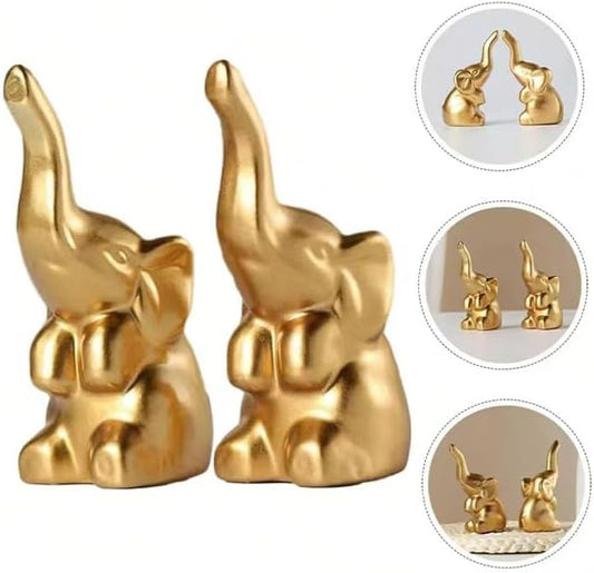 Elephant Statue Home Decor,Modern Style Figurines,Sculpture for Living Room Office Desktop Bookshelf,Ceramics Gold Elephant Ornaments for Mothers Day.Father's Day, Christmas-2PCS