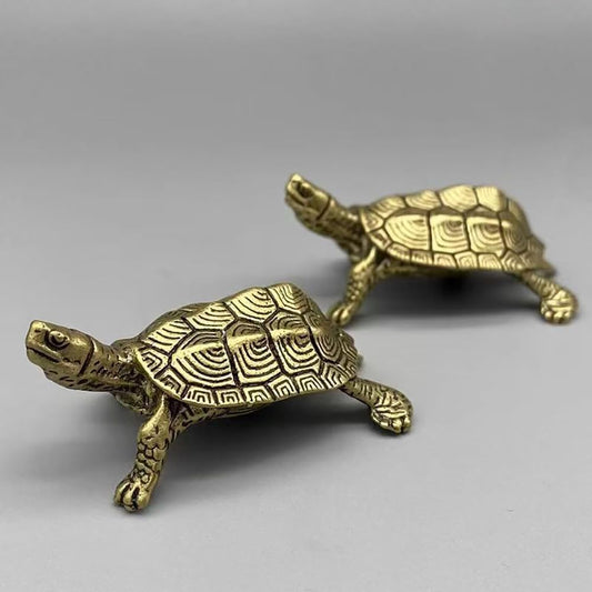 2Pcs Brass Turtle Statue - Vintage Copper Tortoise Figurine for Desktop Feng Shui Ornament, Metal Animal Sculpture Home Office Decoration Ornament Tea Pet Crafts