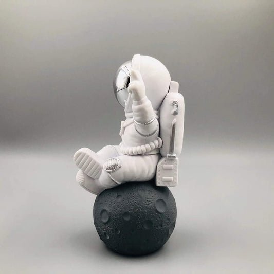 Astronaut Figurine Statue, Silver & White Space Decor Ornament