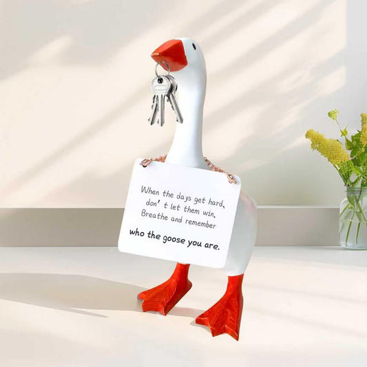 Desk Goose 7 inch Cute Mini Desktop Goose Statue with Three Positive Cards Funny Goose Figurine Table Decor House Warming Christmas Birthday Gifts(Positive)