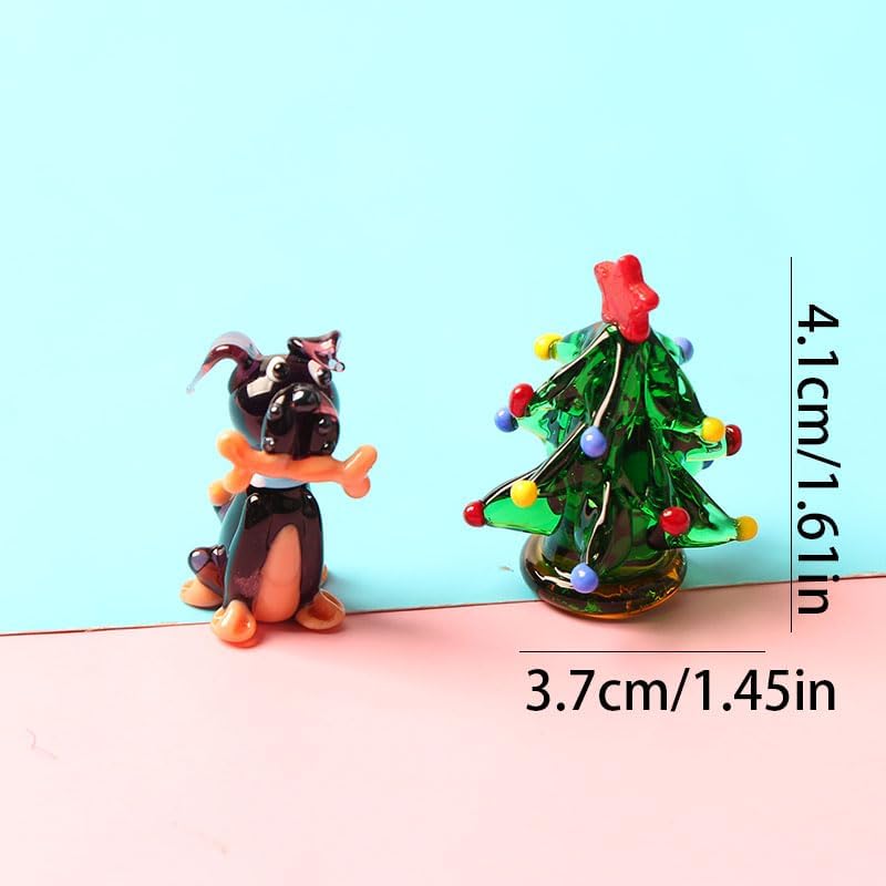 2PC Handcrafted Glass Dog Figurines with Bone - 3D Desktop Ornaments, Cute Animal Decor for Home, Office, Indoor Display
