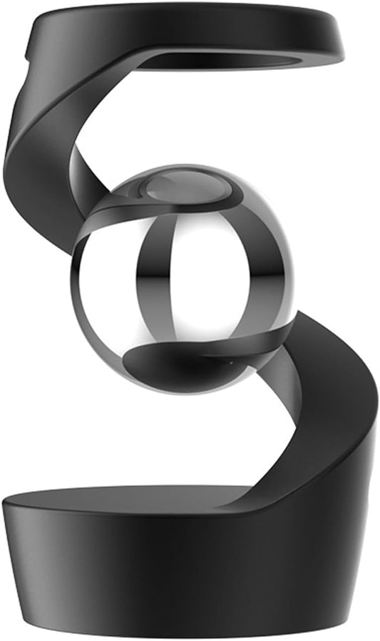 Kinetic Desk Toy Levitating Spinning Gyroscope, Silent Dual Bearing Metal Fidget Spinner, Aluminum Alloy Stress Relief Desktop Ornament, Anxiety Relief Office Gift for Adults ADHD(Black-Silver Ball)