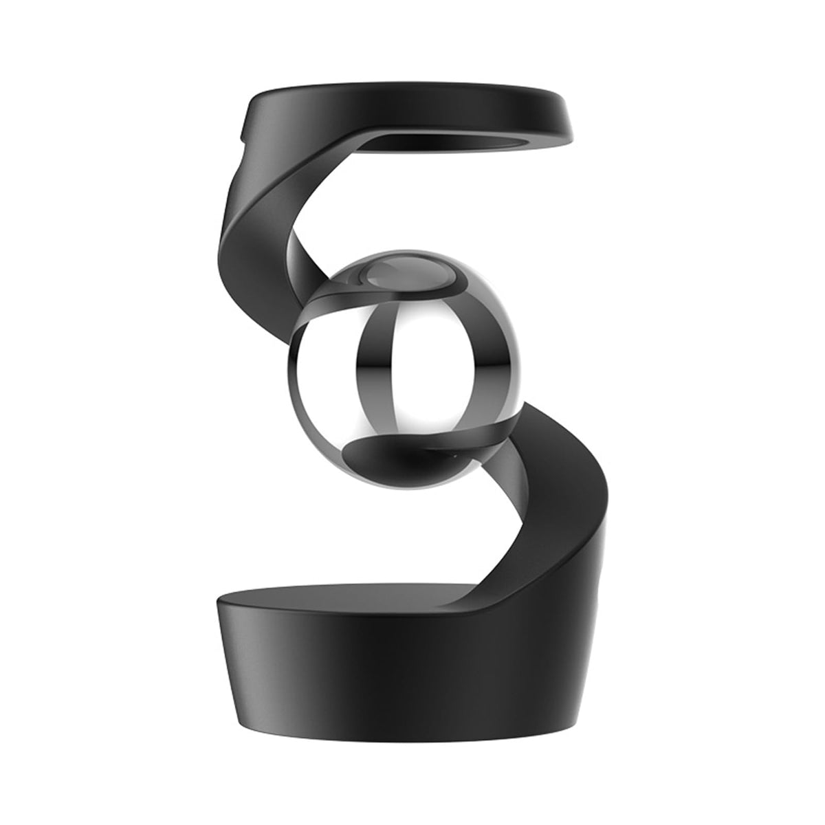 Kinetic Desk Toy Levitating Spinning Gyroscope, Silent Dual Bearing Metal Fidget Spinner, Aluminum Alloy Stress Relief Desktop Ornament, Anxiety Relief Office Gift for Adults ADHD(Black-Silver Ball)
