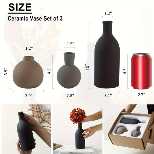 3-Piece Set Vintage Rustic Style Handmade Resin Vases Minimalist Modern Conical Vase Set Brown Durable Home Decor Suitable for Reed/Grass, Dried Flowers, Fresh Flowers Living Room/Kitchen/Bedroom/Hallway Maintenance-Free Decorative Accessories