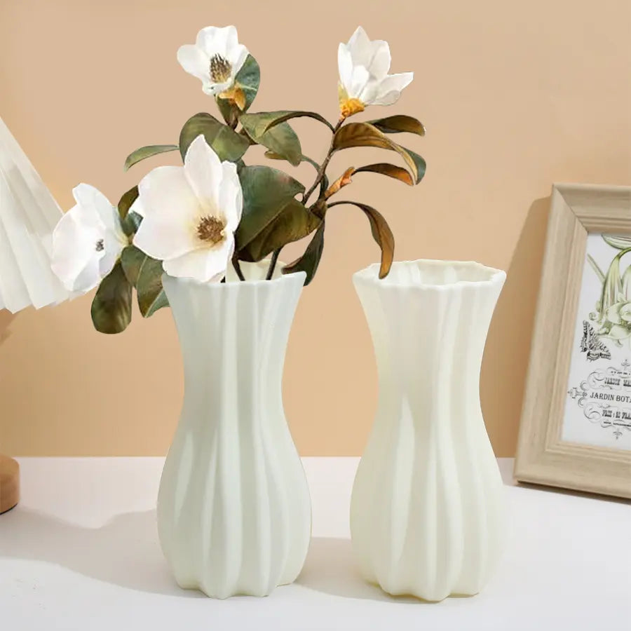 Pleated Vase 7in/9in -, Flower Arrangement Vase, Decorative Flower Vase, Shatterproof Matte Lightweight, Kids Room Safe for Flower Arranging, Faux Ceramic Outdoor Picnic, Entryway Desk Decor, Home Decorative Vase, Vase for Flowers