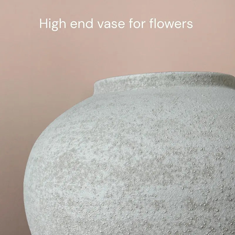 11 Inch Wide Textured Stone Look Metal Decorative Vase Large White Rustic Farmhouse Garden Vase for Table Centerpiece Home Decor