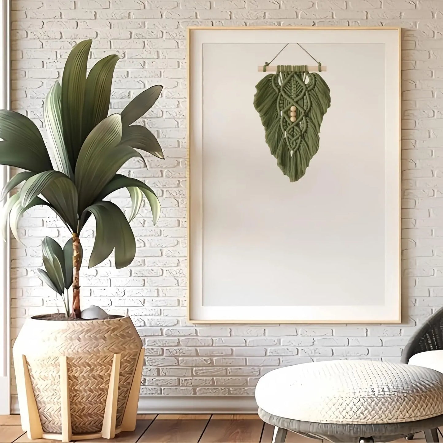 Boho Macrame Wall Hanging Leaves,Green Woven Leaf Tapestry,Tapestry Bohemian Chic Wall Décor, Feather Walls Hanging Boho Decor for Dorm Home Bedroom Western Room Decoration Gift for Women
