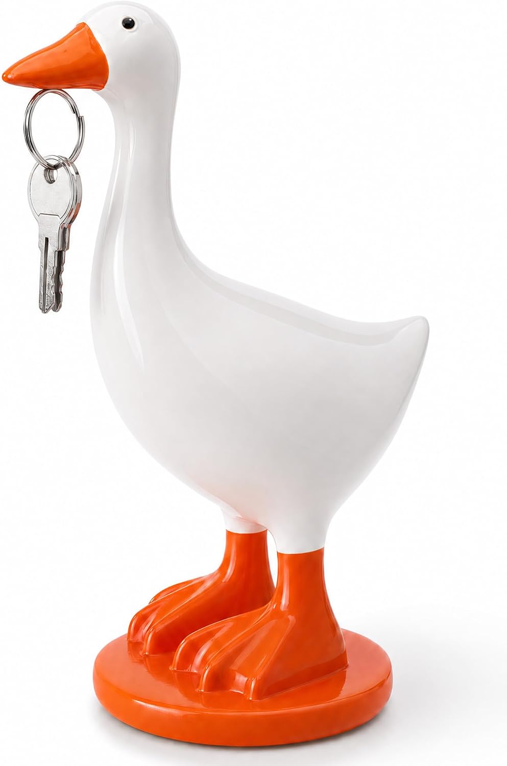 7 Inch Desk Goose with Magnetic Beak and Stable Base, Cute Resin Desktop Statue Key Holder with Donut Swim Ring, Mini Porch Goose Figurine Decor for Home Office Table, Funny Gift