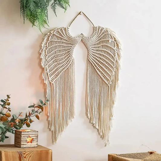 Macrame Wall Hanging - Bohemian Angel Wings Woven Cotton Rope Tapestry, Handcrafted Fringe Decorative Wall Art, Bohemian Tapestry Style Home Decorative Ornament for Living Room, Decoration, Hangable, Wall Decor