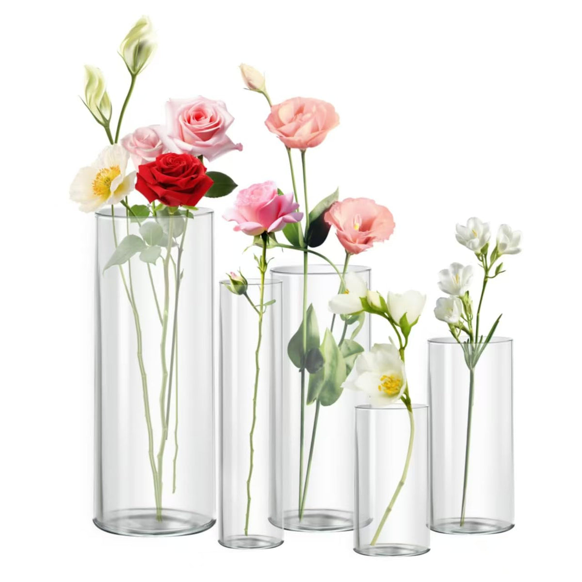 Glass Cylinder Vase Set of 18 for Centerpieces, 4,4.7,6 inch Tall Clear Vase Floating Candle Holder for Wedding Table Home Décor and Party