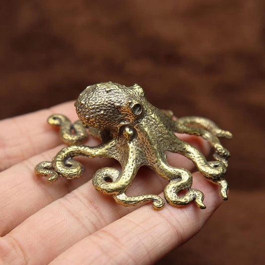 TEAMWILL Small Brass Metal Statue Ornament Animal Figurines Figurine House Decoration 1PC (Big Octopus（1PC）)