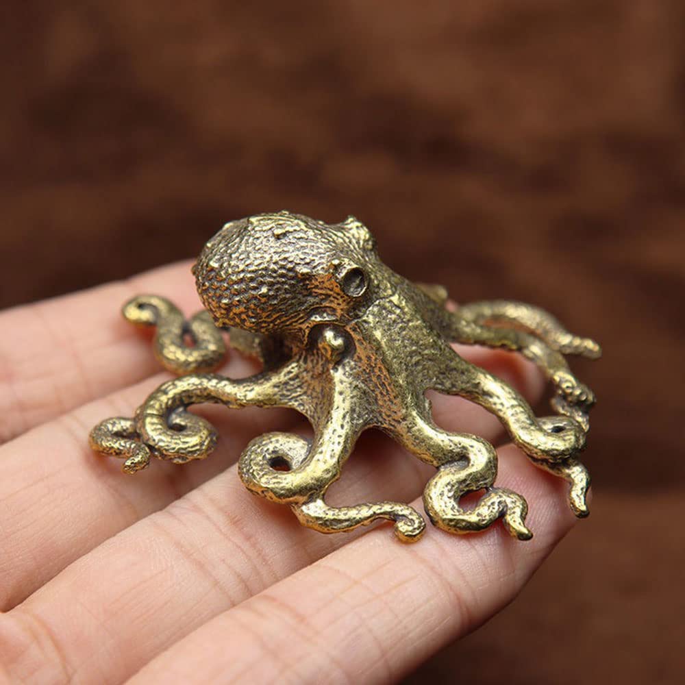 TEAMWILL Small Brass Metal Statue Ornament Animal Figurines Figurine House Decoration 1PC (Big Octopus（1PC）)
