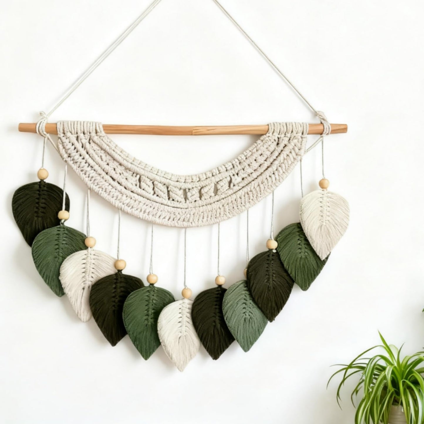 MSFENG Wall Hanging Decor Leaves Tapestry Boho Wall Decor Woven Feather Handmade Yarn Tassels Woven Wall Art Decorations for Nursery, Bedroom, Living Room, Apartment Home Backdrop (LightGreen)