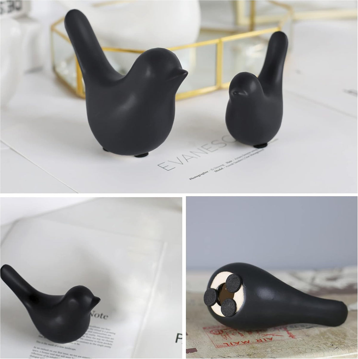 FANTESTICRYAN Small Birds Statues Home Decor, Modern Style, Black, S&L