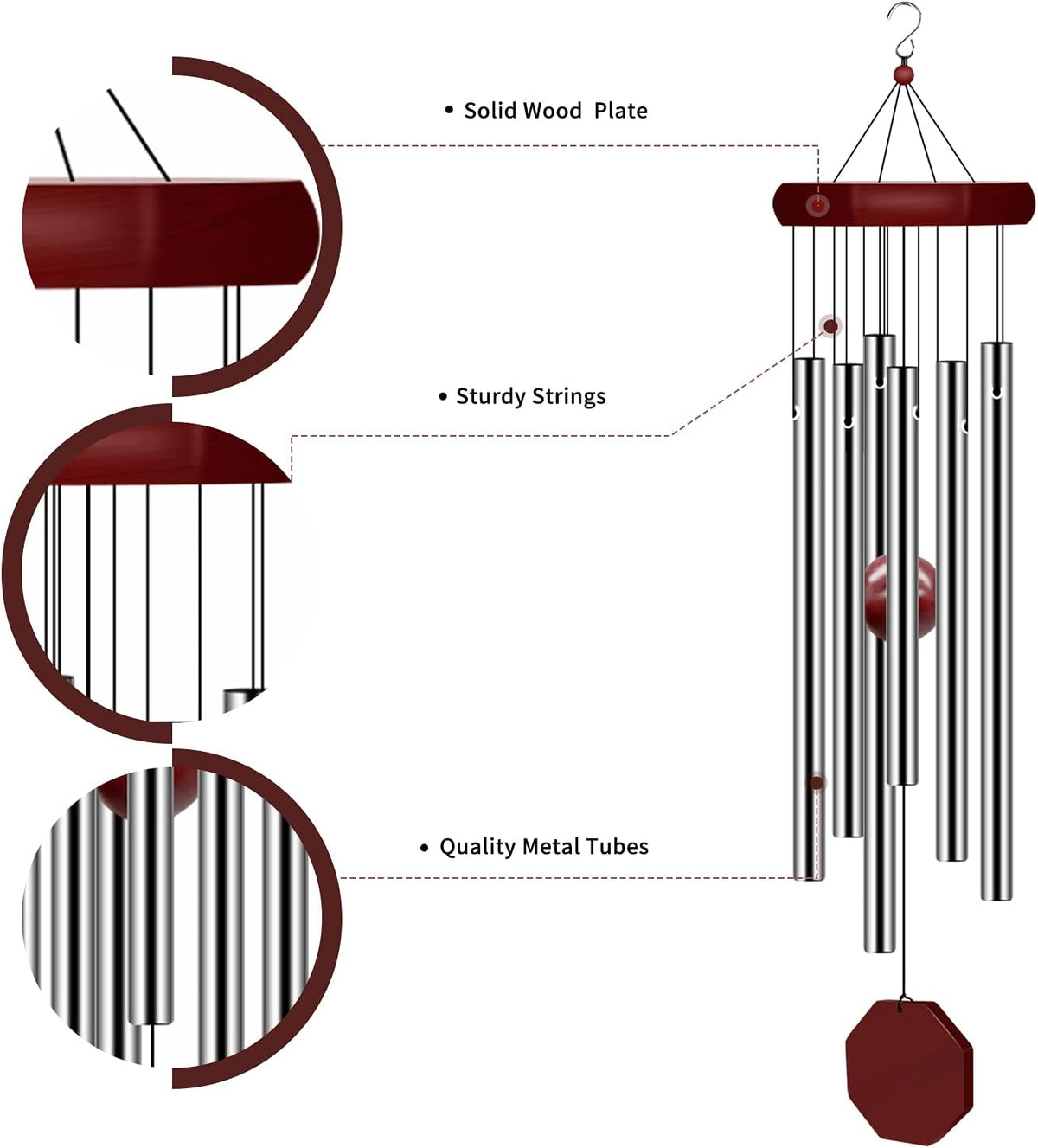 2 Pack Pgzsy Memorial Wind Chimes Outdoor Large Deep Tone, Elegant Sympathy Wind-Chime Personalized with 6 Tuned Tubes for Garden Patio Balcony and Home