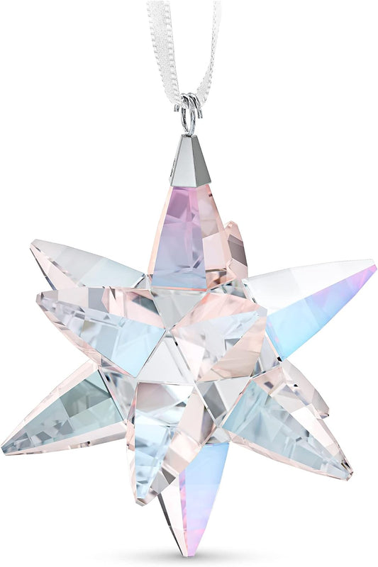 SWAROVSKI Shimmer Star Ornament, Medium, Multicolored Swarovski Crystals on White Satin Ribbon, Part of the Classic Collection