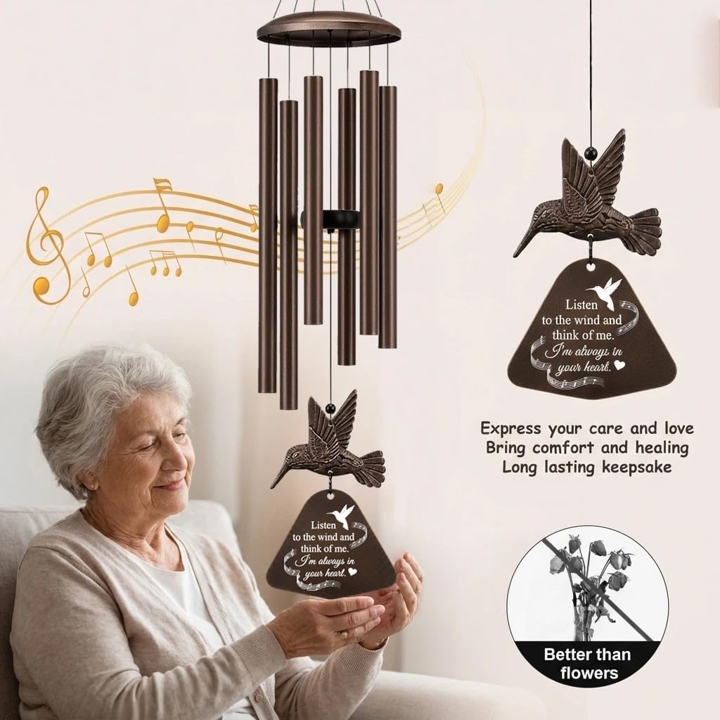36" Memorial Wind Chimes for Outside, Sympathy Gift for Loss of Loved One, Hummingbird Wind Chime for Mom Dad, Bereavement Remembrance Funeral Condolence Gift