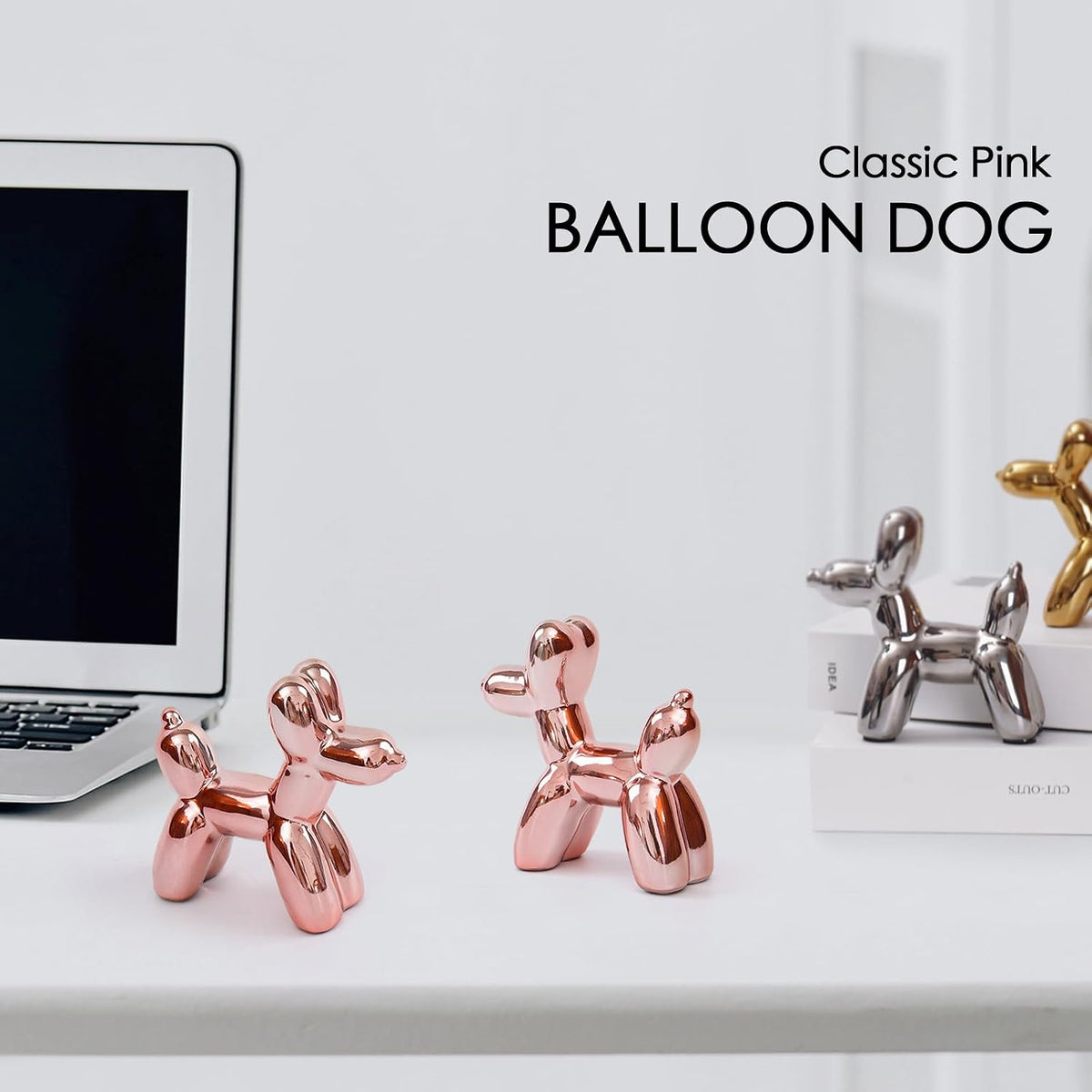 Notakia Cute Ceramics Pink Balloon Dog Statue Crafts Living Room Desktop Decorations,Handmade Modern Small Ceramic Animal Statue Ornament Home Decor Accents (Pink Balloon Dog)