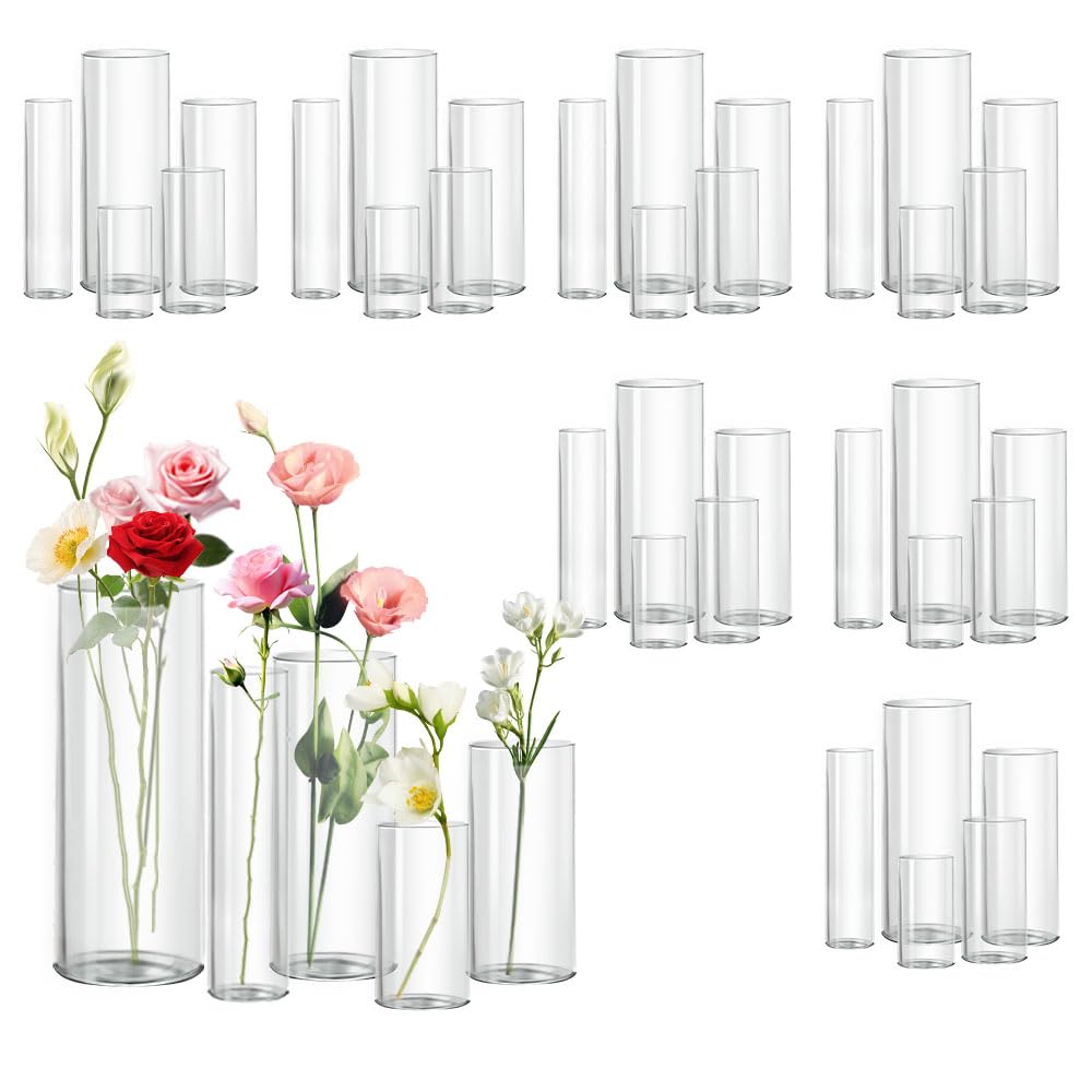 Glass Cylinder Vase Set of 18 for Centerpieces, 4,4.7,6 inch Tall Clear Vase Floating Candle Holder for Wedding Table Home Décor and Party