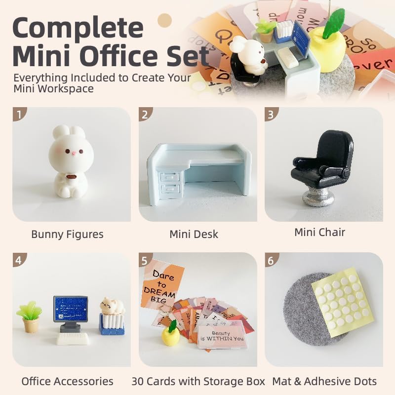 Emotional Support Bunny Desk Decor Set, Miniature Office Figurine