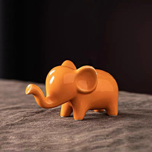 OwMell Good Luck Elephant Decor for Home, Ceramic Elephant Statue Figurine