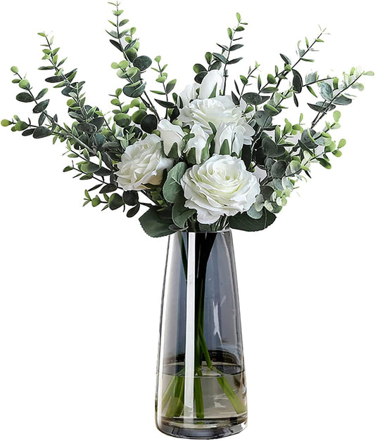 FANTESTICRYAN Modern Glass Vase, 8.7''H Decor Flower Vases, Crystal Grey