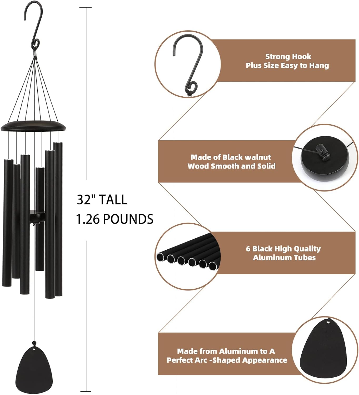 FSVGYY 32" Large Aluminum Wind Chimes for Outside, Deep Tone Garden Decor