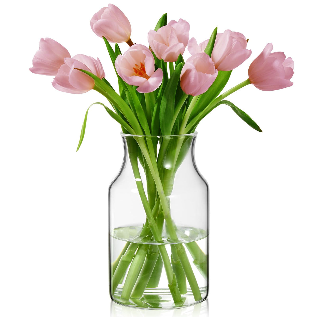 Clear Glass Vase, Large Flower Vase, 8-inch Glass Flower Vase for Plants, Wide Mouth Vase for Home, Wedding, Living Room, Dining Table