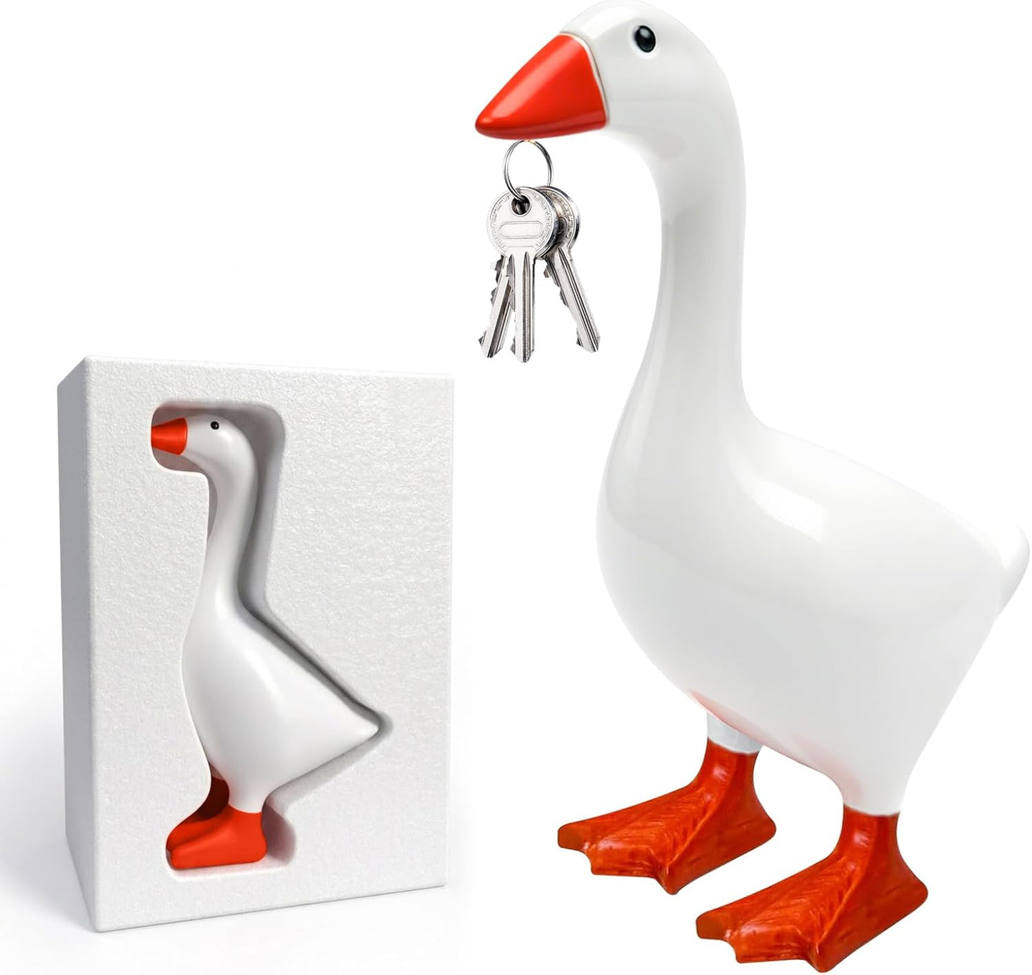 Desk Goose 7 Inches – Magnetic Goose Key Holder for Desktop, Cute Resin Goose Figurine with Strong Magnet Beak, Funny Animal Desk Ornament & Mini Desk Goose for Office & Home