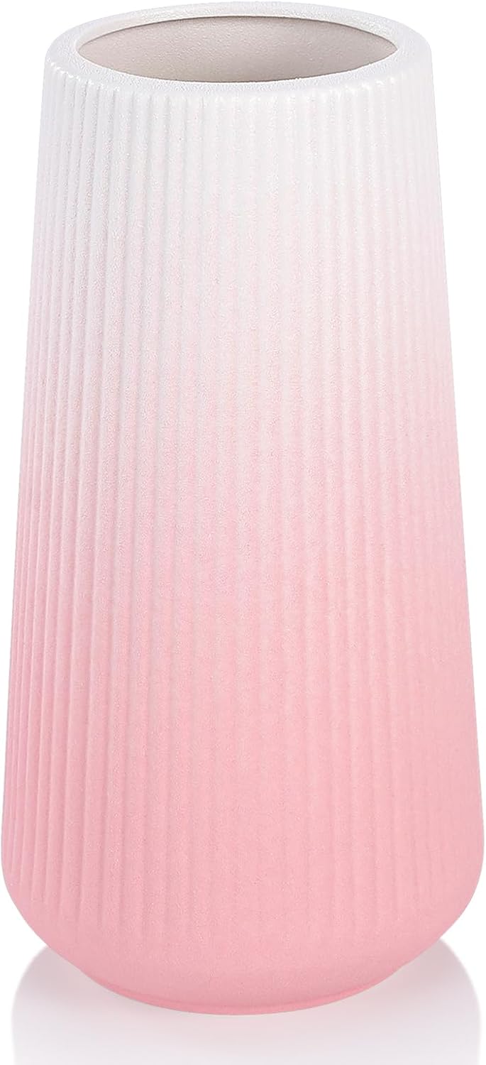 Gradient Pink Ceramic Vase, GUKJOB Small Cute Flower Vase for Pampas Grass, Home, Living Room, Dining Table, Farmhouse, Office Decor, Bedroom, Table, and Kitchen Shelf (Gradient Pink)