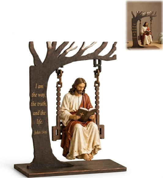 Christian Jesus Swing Ornament,7in Wood Jesus Bible Swing Ornament (1pc)